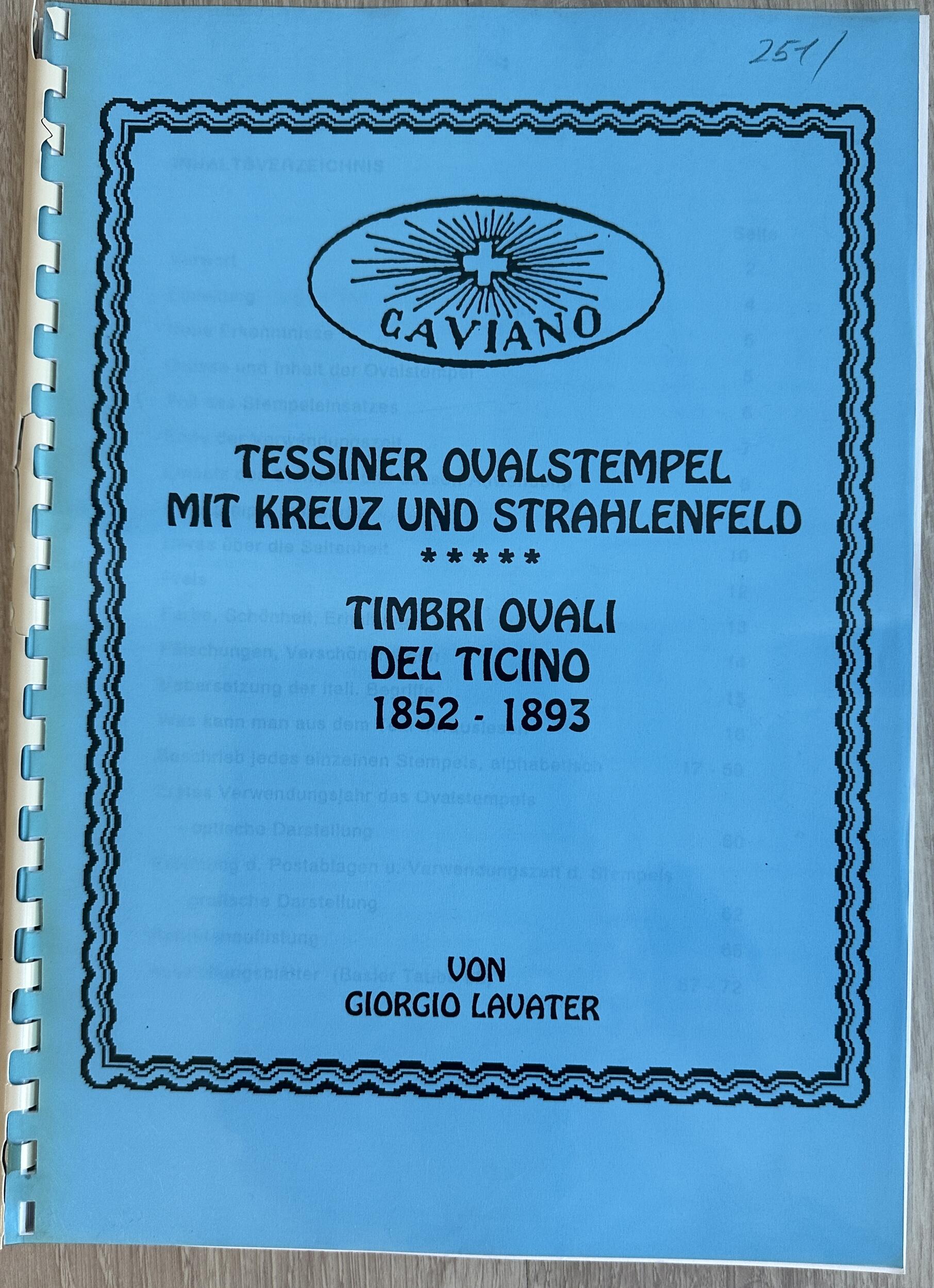 TI: Tessiner Ovalstempel mit Kreuz und Strahlenfeld - Giorgio Lavater ...