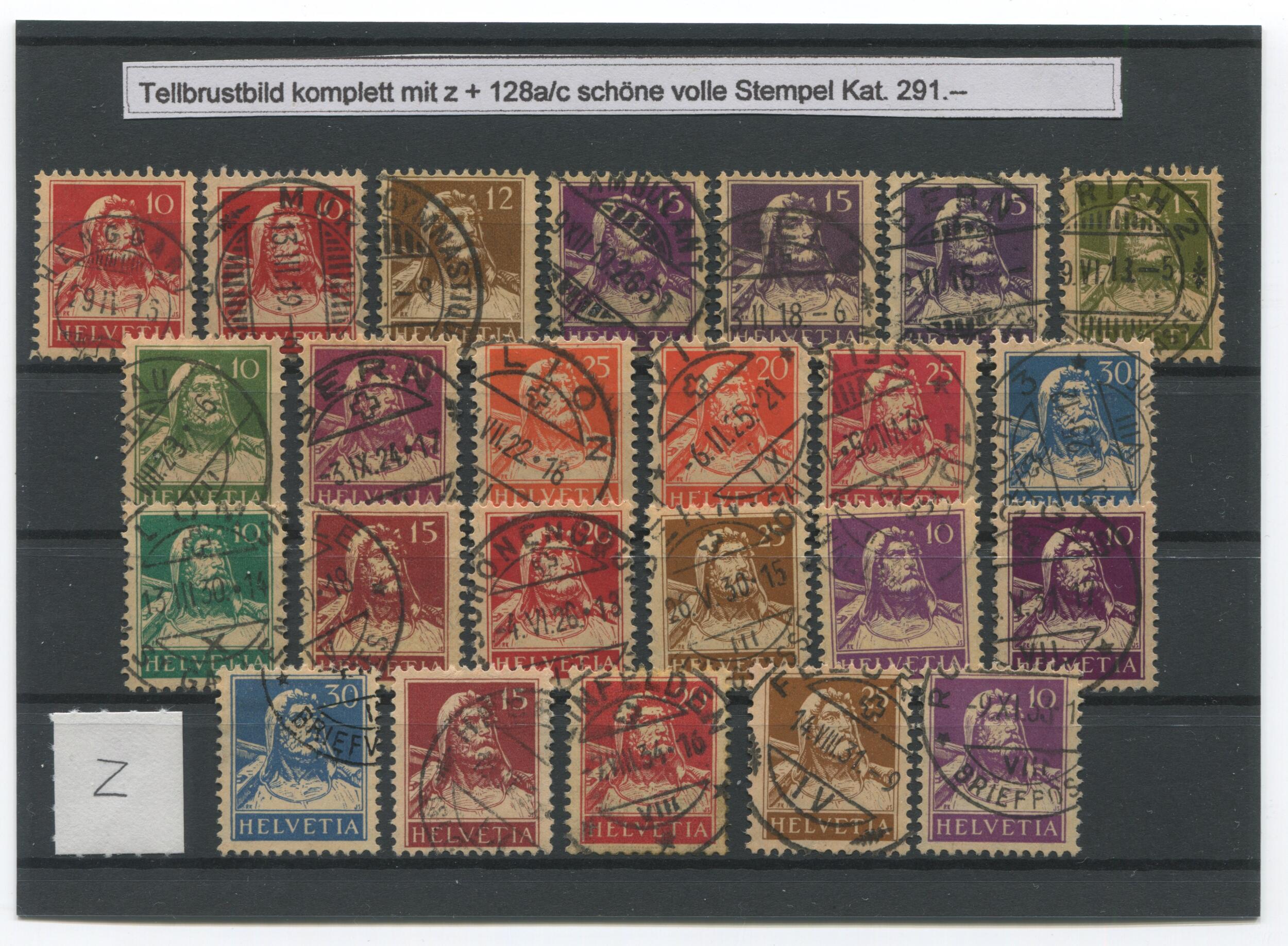 Tellbrustbild 1914 - 1933, komplett, SBK Nr. 126I - 184, gestempelt ...
