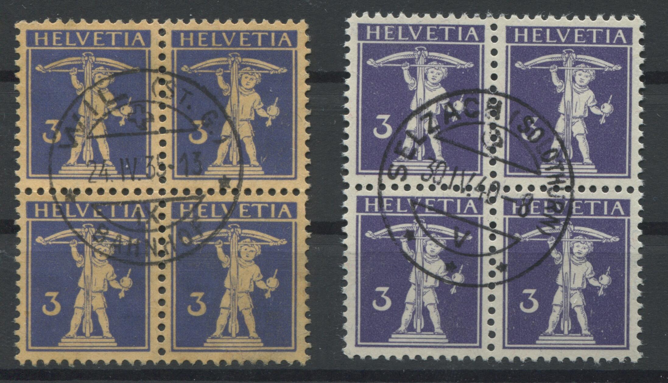 Tellknabe 3 Rappen violett, SBK Nr. 118, und Tellknabe 3 Rappen ...