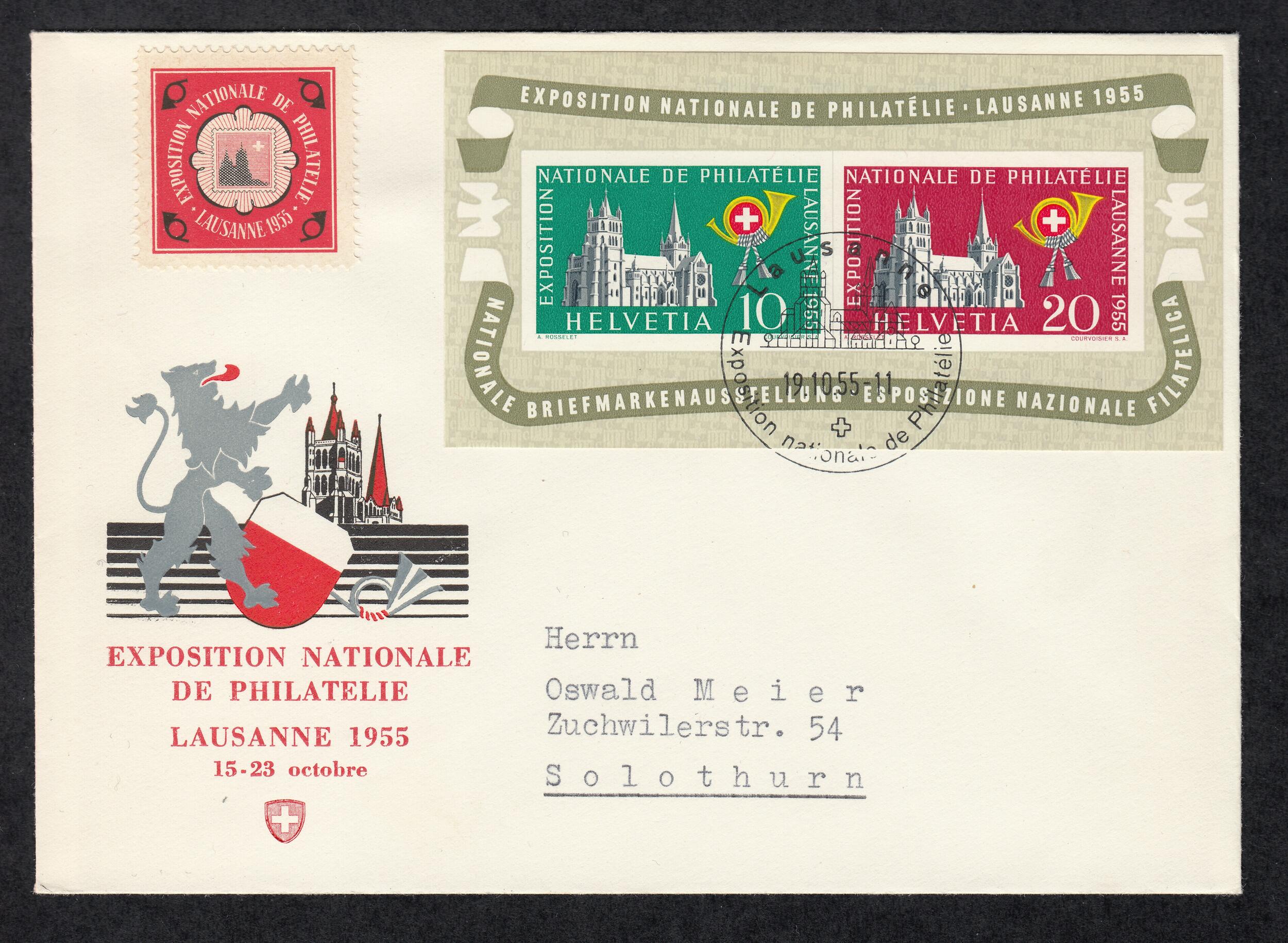 Expo Lausanne 1955, SBK Nr. W35 auf ungeöffnetem Ausstellungsbrief ...