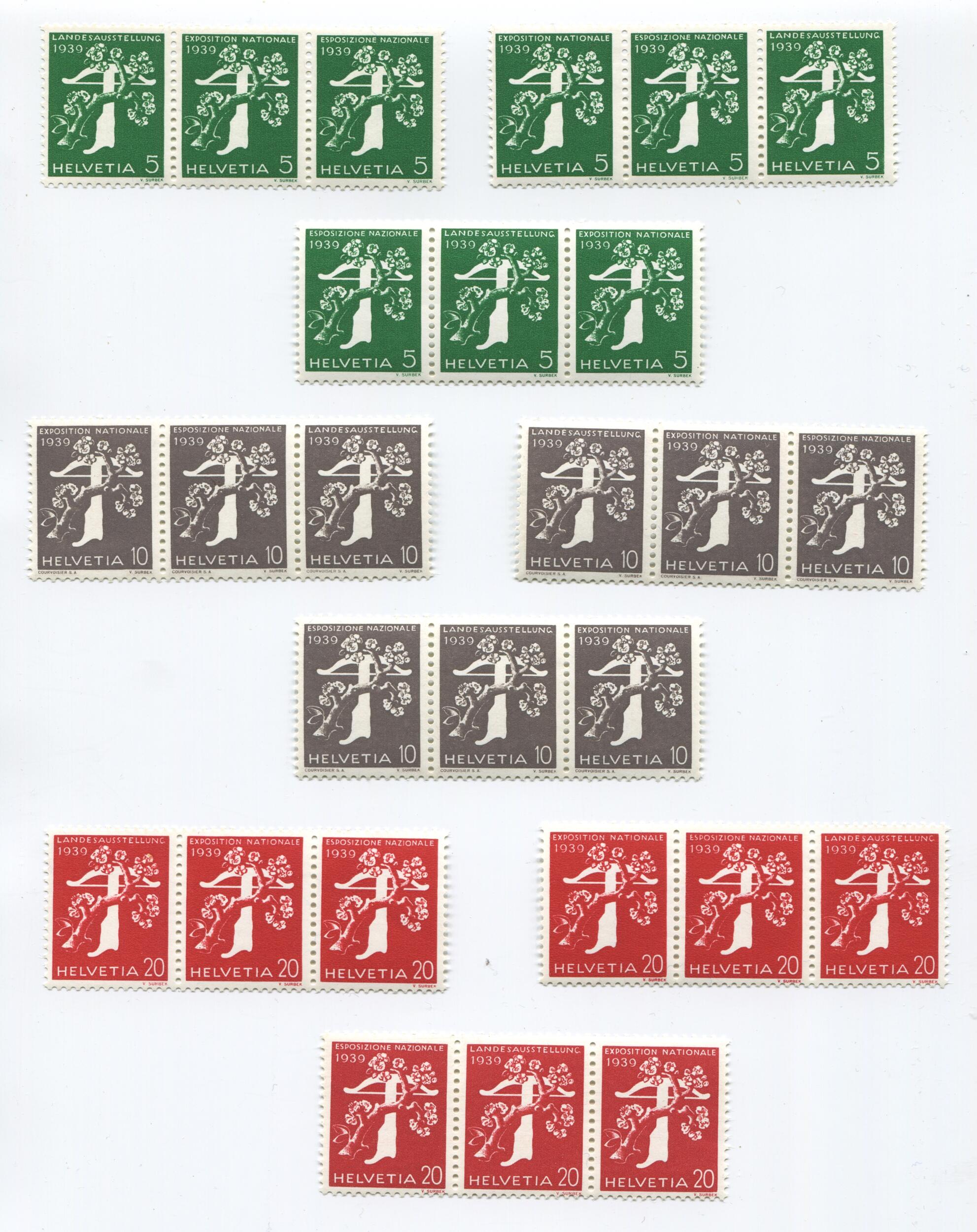 Landesausstellung 1939, waagrechte Dreierstreifen, SBK Nr. Z25 a - ...