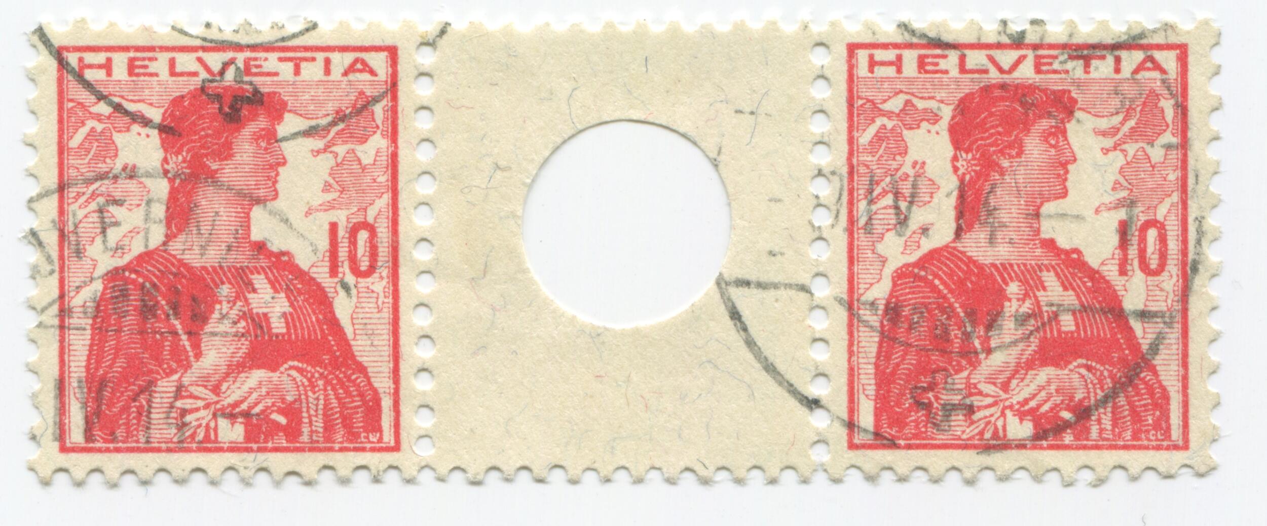 Helvetia Brustbild II im Zwischensteg mit grosser Lochung, SBK Nr. S4 ...