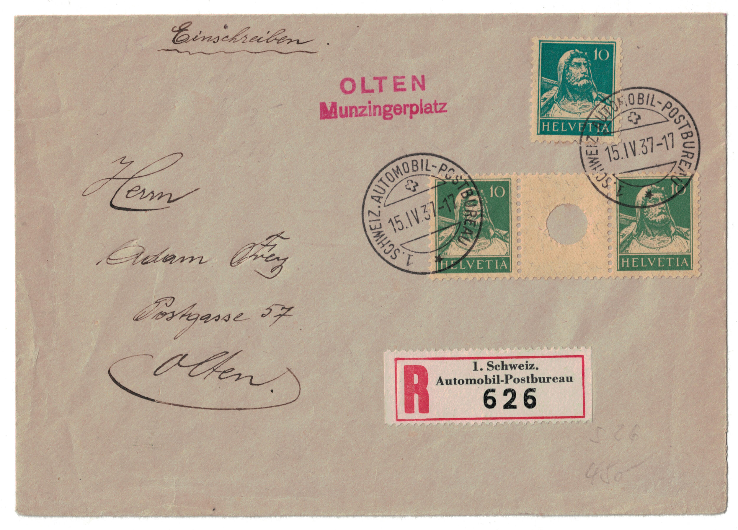 Zwischensteg Tell mit kleiner Lochung, SBK Nr. S26 und SBK Nr. 72 auf ...