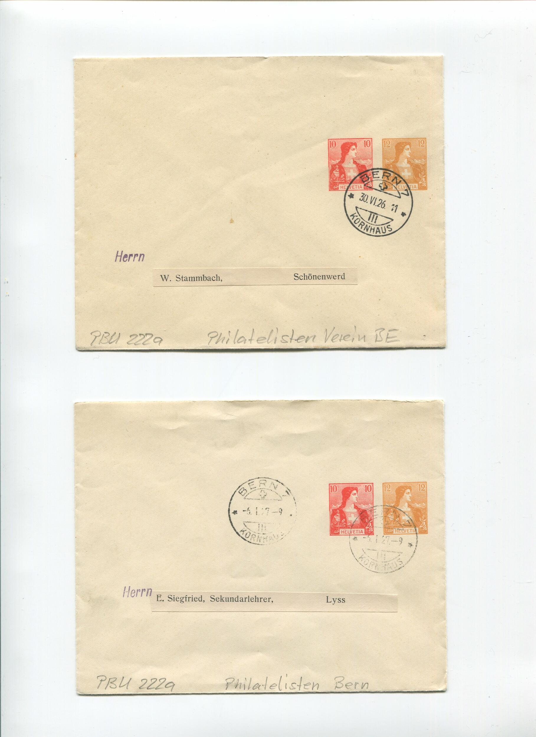 Lot von 10 Ganzsachenumschlägen mit je 2 Wertzeichenaufdrucken pro ...