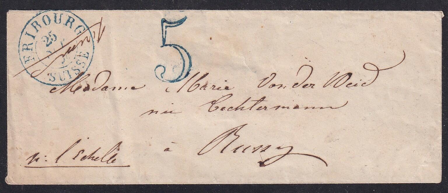 Brief ohne Marke von FRIBOURG 1854 nach Bussy. Brief taxiert mit ...