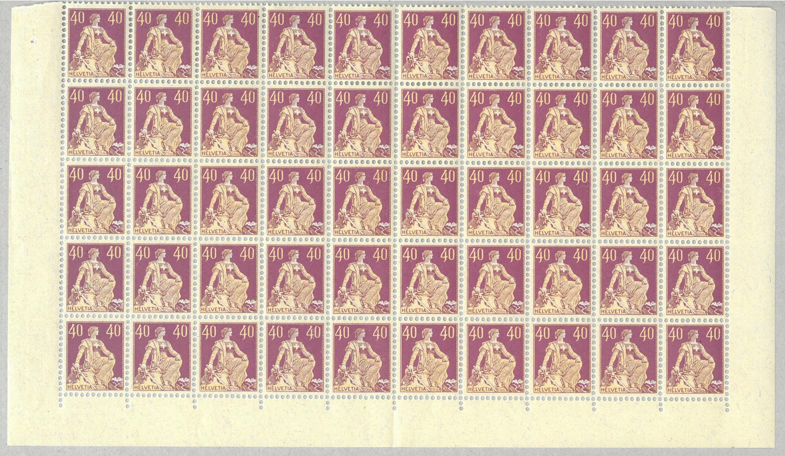 40 Rappen lila, 50er Halbbogen unten, SBK Nr. 112, postfrisch, ...