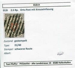 Orts-Post mit Kreuzeinfassung, SBK Nr. 13 I, Type 21 entwertet mit ...