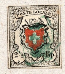 Poste Locale mit Kreuzeinfassung, SBK Nr. 14I, entwertet mit grünem ...