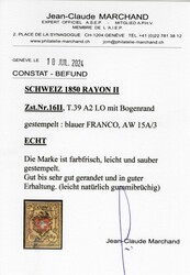 Rayon II gelb ohne Kreuzeinfassung, SBK Nr. 16II Type 39 Stein A2-LO, ...