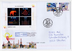 Block Tag der BERNABA auf Sonderbriefumschlag Skyline (C65, Vignette ...