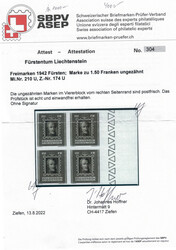 Fürstenbild, Zst. Nr. 174U im 4er-Block mit Bogenrand. Attest ...