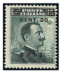 1916, Viktor Emanuel III., 20 C. auf 15 C. schiefer, Aufdruck X ...