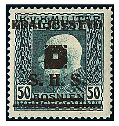 1919, Freim. v. Bosn. u. Herz. mit Aufdruck, 50 H. schwarzblau, ...