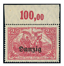 1920, 2.50 M. rosakarmin, ungebr. Prachtstück v. Oberrand, gepr. ...
