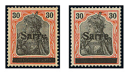 Germania- Aufdruck, 30 Pf. dkl'rotorange/ schwarz auf hellchromgelb ...