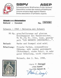 1940, Sitz. Helvetia, 80 C. schwarzgraublau/ mattrötl'orange, ...