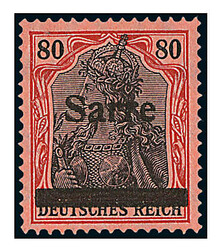 80 Pf. karminrot/ grauschwarz auf mittelgraurot, ungebr. Prachtstück ...