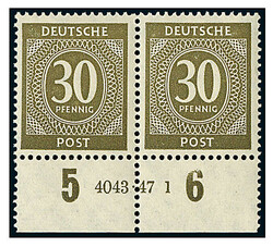 30 Pf. oliv, postfrisches waager. Prachtpaar v. Unterrand mit HAN ...