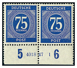 75 Pf. ultramarin, postfrisches waager. Prachtpaar v. Unterrand mit ...