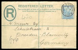 Postal History 1906 (March), registered KEVII 4d postal stationery ...