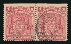 1898 Arms 1d rose shade. Horizontal pair, both variety IMPERFORATE TO ...