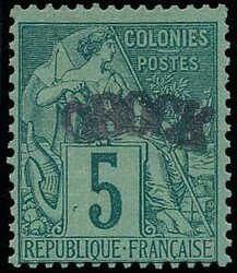 OBOCK 1892 5c green on green overprinted 'OBOCK' (curved). Very fine ...