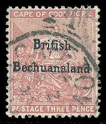 Forgery of the 1885 issue. Cape 1882 3d pale claret (SG 43) used, ...