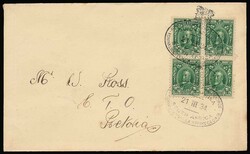 1934 21st March, envelope bearing block of four KGV ½d Field ...