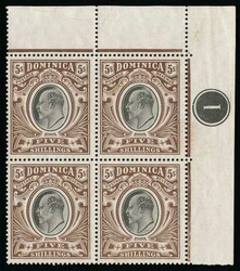 DOMINICA 1908 KEVII 5/- black and brown, wmk. Multiple Crown CA. ...