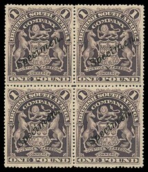 1898 Arms £1 greyish red-purple, block of four overprinted ...