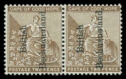 1891 Cape 2d bistre with overprint reading upwards. Horizontal pair, ...