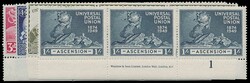 1949 UPU, set of four values each a lower marginal strip of three ...