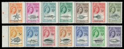 1960 QEII Marine Life definitives. Complete set of 14, ½d - 10/-, ...