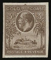 Colour trial, in pale brown denominated at '3d', imperforate on ...