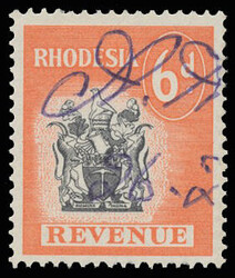 c1967 Arms 6d black and orange perf 14½. Very fine used pen cancel. ...