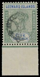 LEEWARD ISLANDS 1897 QV 5/- green and blue, overprinted for Queen ...