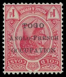 1915 KGV Accra overprint on Gold Coast, 1d red. Major variety ...