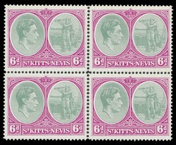 ST. KITTS-NEVIS 1948 KGVI 6d definitive, green and purple, ...