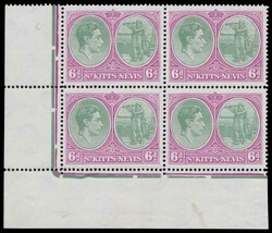 ST. KITTS-NEVIS 1948 KGVI 6d definitive, green and purple, ...