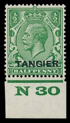 MOROCCO AGENCIES / TANGIER 1927 GB KGV block watermark ½d green ...