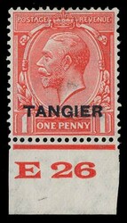 MOROCCO AGENCIES / TANGIER 1927 GB KGV block watermark 1d scarlet ...