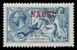 NAURU 1919 De La Rue printing seahorse 10/- pale blue. Very fine mint ...