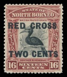 NORTH BORNEO 1918 16c brown-lake and black, overprinted 'RED CROSS / ...