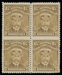 1½d, perf. 14, bistre-brown. Block of four, major variety ...