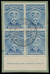 2½d, perf. 15, (brighter) blue. Lower marginal block of four showing ...
