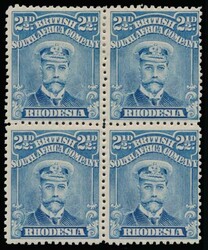 2½d, perf. 14, (brighter) blue. Block of four. Very fine mint or ...