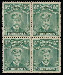 ½d, perf. 14, deep bright green shade. Block of four. Browned ...