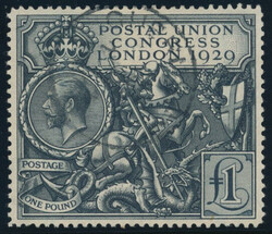 GREAT BRITAIN 1929 KGV UPU Congress £1 black. Very fine used ...