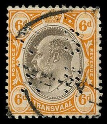 RAILWAY 1907 KEVII 6d sepia and orange with ‘C S / A R’ perfin. ...