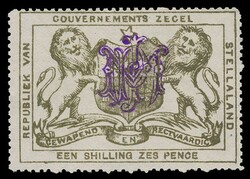STELLALAND / Revenue 1885 1/6 olive-green handstamped with ‘JPM’ ...